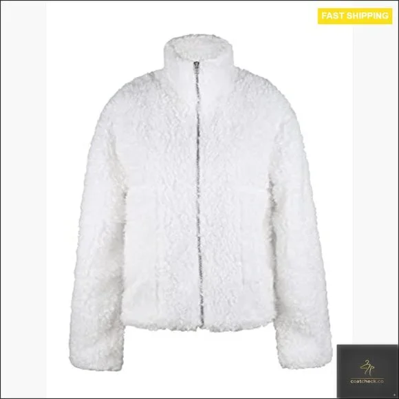 Oversized Teddy Boucle Faux Fur Jacket Zip Up Chic Winter Snug Coat - Picture 6 of 6